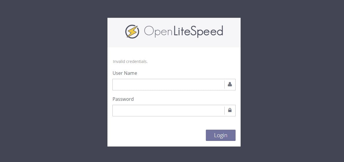 OpenLiteSpeed web server web interface how it looks
